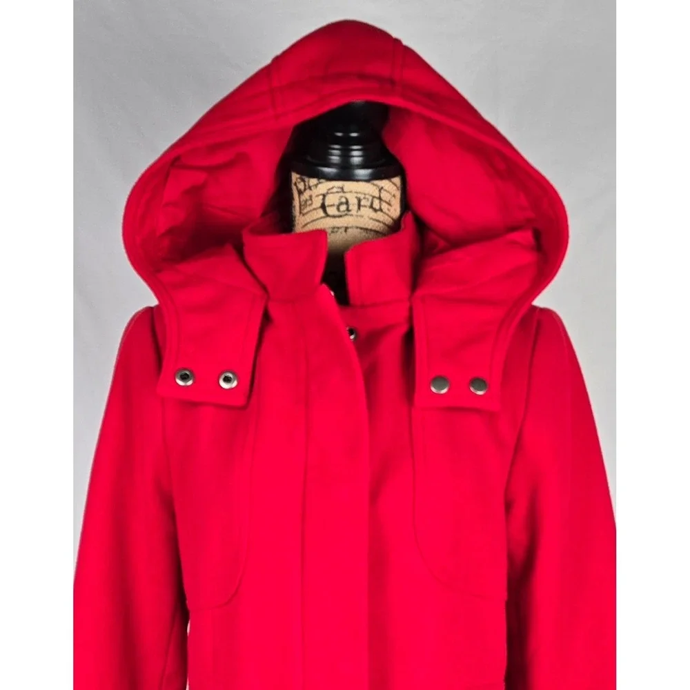 Merona Womens Red Hooded Pea Coat Jacket Zip Snap‎ Front Medium